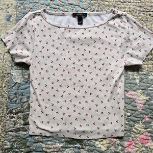 Forever 21 Pointelle Cherry Tee Juniors Size Medium